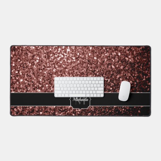 Rood bruin faux glitter fonkelt Monogram Bureaumat (Keyboard & Muis)