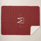 Rood Bruin Faux Leer Custom Monogram Naam Groot Sherpa Deken (Voorkant (horizontaal))