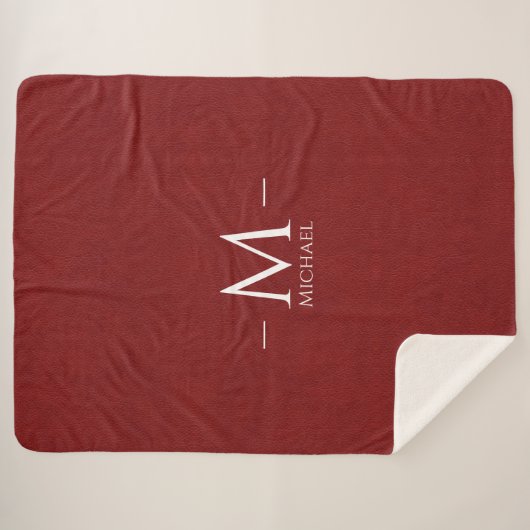 Rood Bruin Faux Leer Custom Monogram Naam Groot Sherpa Deken (Voorkant (horizontaal))