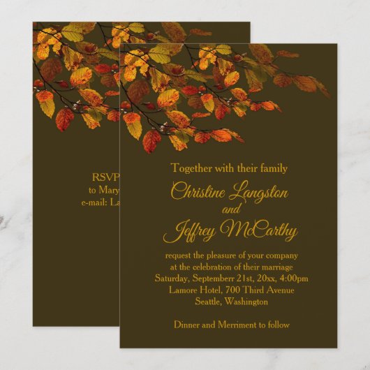 Rood, bruin, geel herfstblad Weddenschap Kaart (Voorkant / Achterkant)