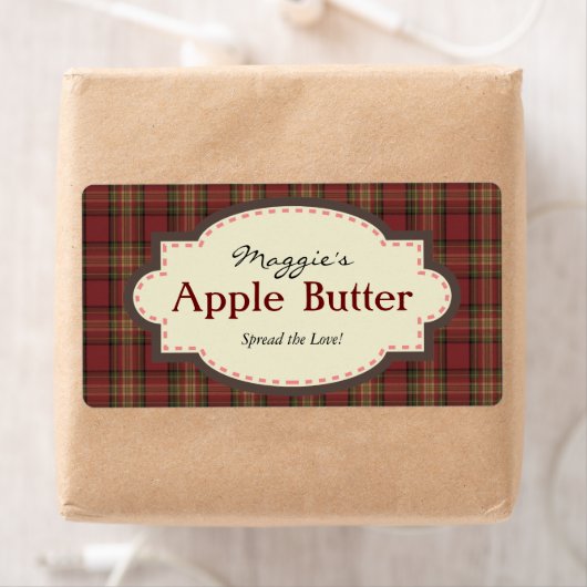 Rood & Bruin geruite Apple Butter Jam Jar Labels (Insitu)