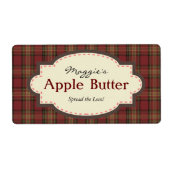 Rood & Bruin geruite Apple Butter Jam Jar Labels (Voorkant)