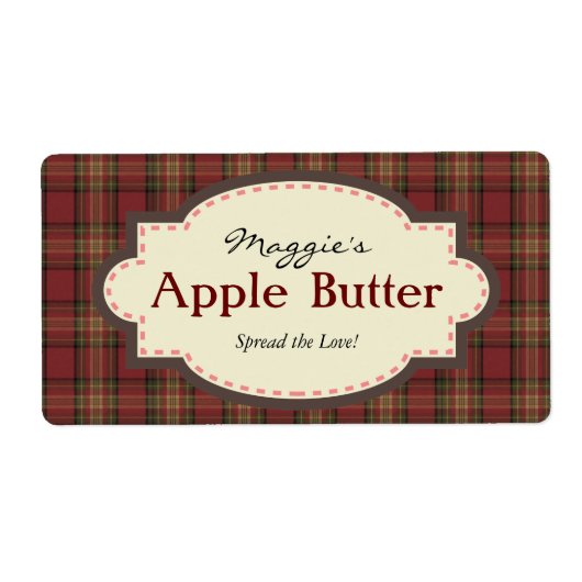 Rood & Bruin geruite Apple Butter Jam Jar Labels (Voorkant)