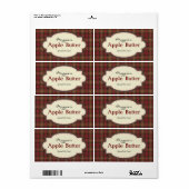 Rood & Bruin geruite Apple Butter Jam Jar Labels (Full Sheet)