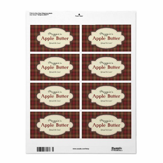 Rood & Bruin geruite Apple Butter Jam Jar Labels (Full Sheet)