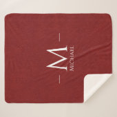 Rood bruin leer look aangepaste monogram naam sherpa deken (Voorkant (horizontaal))