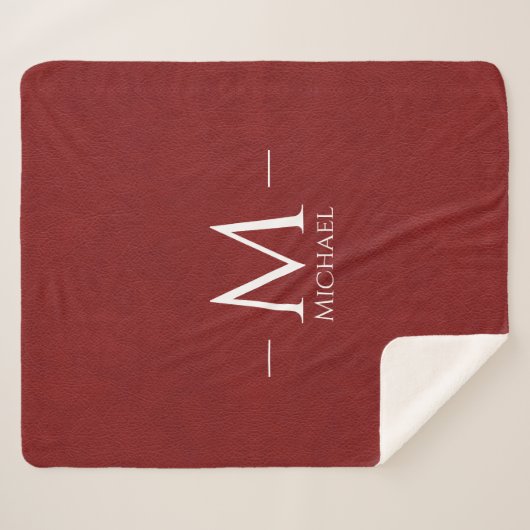 Rood bruin leer look aangepaste monogram naam sherpa deken (Voorkant (horizontaal))