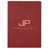 Rood bruin leer look naam tekst monogram klembord (Achterkant)