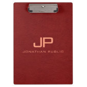 Rood bruin leer look naam tekst monogram klembord (Voorkant)