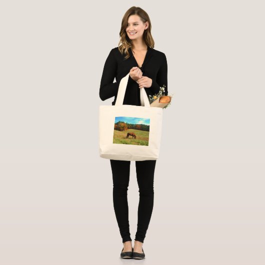 Rood bruin paard, Blauwgroen blauwe hemel Grote Tote Bag (Voorkant (model))