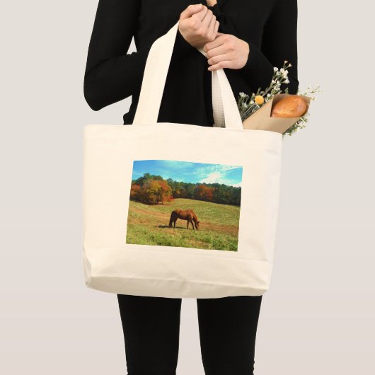 Rood bruin paard, Blauwgroen blauwe hemel Grote Tote Bag (Voorkant (product))