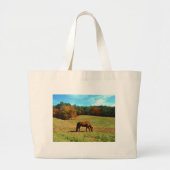Rood bruin paard, Blauwgroen blauwe hemel Grote Tote Bag (Voorkant)