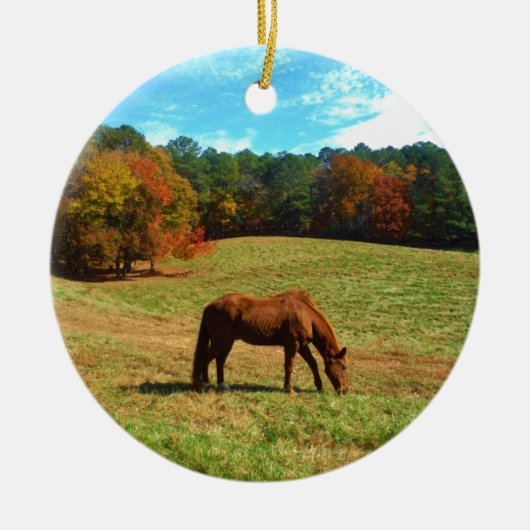 Rood bruin paard, Blauwgroen blauwe hemel Keramisch Ornament (Voorkant)