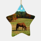 Rood bruin paard, Blauwgroen blauwe hemel Keramisch Ornament (Rechts)