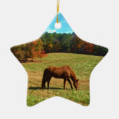 Rood bruin paard, Blauwgroen blauwe hemel Keramisch Ornament (Voorkant)