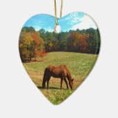 Rood bruin paard, Blauwgroen blauwe hemel Keramisch Ornament (Links)