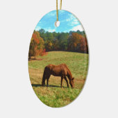 Rood bruin paard, Blauwgroen blauwe hemel Keramisch Ornament (Links)