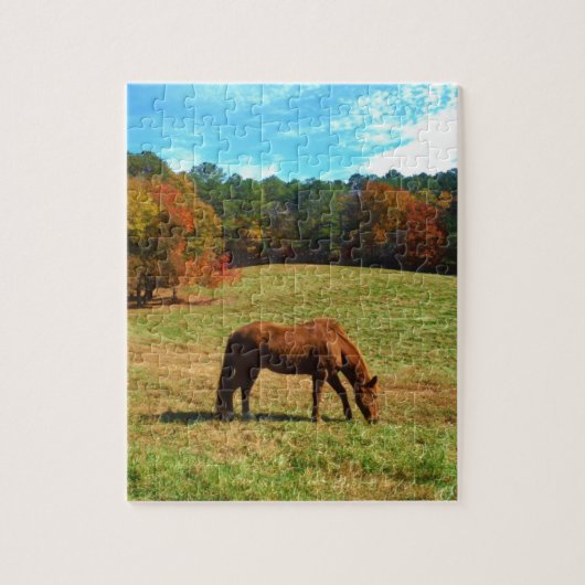 Rood bruin paard, Blauwgroen blauwe hemel Legpuzzel (Verticaal)
