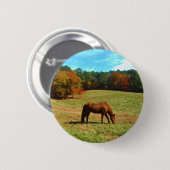 Rood bruin paard, Blauwgroen blauwe hemel Ronde Button 5,7 Cm (Voorkant /achterkant)