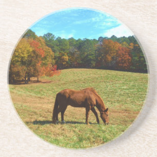 Rood bruin paard, Blauwgroen blauwe hemel Zandsteen Onderzetter
