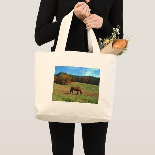 Rood bruin paard, herfst, blauwe luiers grote tote bag (Voorkant (product))