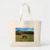 Rood bruin paard, herfst, blauwe luiers grote tote bag (Voorkant)