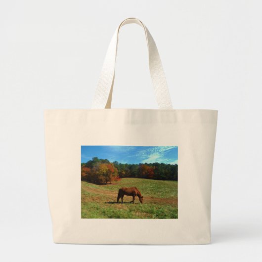Rood bruin paard, herfst, blauwe luiers grote tote bag (Voorkant)