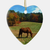 Rood bruin paard, herfst, blauwe luiers keramisch ornament (Rechts)