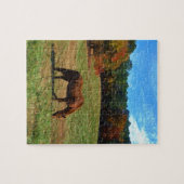 Rood bruin paard, herfst, blauwe luiers legpuzzel (Horizontaal)