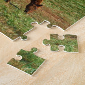 Rood bruin paard, herfst, blauwe luiers legpuzzel (Zijkant)