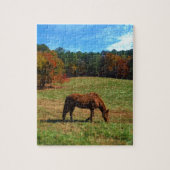 Rood bruin paard, herfst, blauwe luiers legpuzzel (Verticaal)