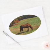 Rood bruin paard, herfst, blauwe luiers ovale sticker (Envelop)