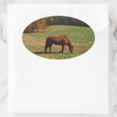 Rood bruin paard, herfst, blauwe luiers ovale sticker (Tas)