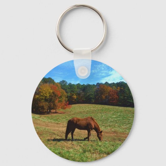 Rood bruin paard, herfst, blauwe luiers sleutelhanger (Voorkant)