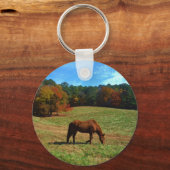 Rood bruin paard, herfst, blauwe luiers sleutelhanger (Voorkant)