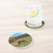 Rood bruin paard, herfst, blauwe luiers zandsteen onderzetter (Zijkant)