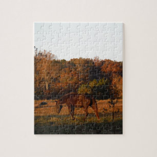 Rood bruin paard, herfst bossen. legpuzzel