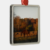 Rood bruin paard, herfst bossen. metalen ornament (Rechts)