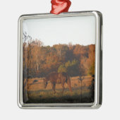 Rood bruin paard, herfst bossen. metalen ornament (Links)