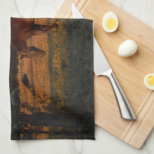 Rood bruin paard, herfst bossen. theedoek (Quarter Fold)