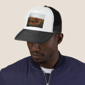 Rood bruin paard, herfst bossen. trucker pet (In situ)