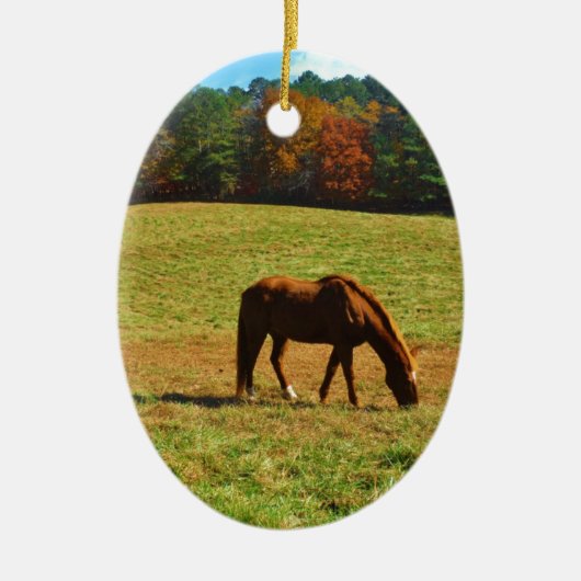 Rood bruin paard in de herfstbomen keramisch ornament (Voorkant)