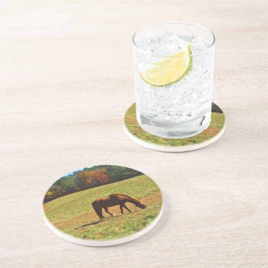 Rood bruin paard in de herfstbomen zandsteen onderzetter (Zijkant)