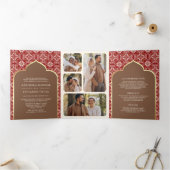 Rood Bruin Patroon Alles In Een Indische Bruiloft Drieluik Uitnodiging (Binnen)