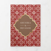 Rood Bruin Patroon Alles In Een Indische Bruiloft Drieluik Uitnodiging (Cover)