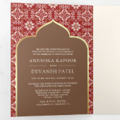 Rood Bruin Patroon Alles In Een Indische Bruiloft Drieluik Uitnodiging (Binnenzijde eerst)