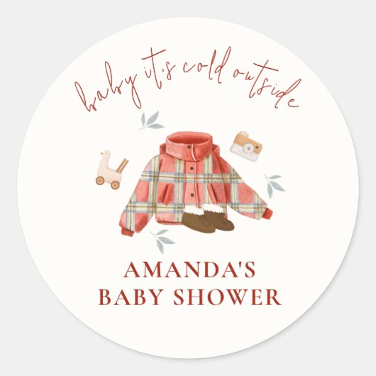 Rood Bruin Plaid Winterspeelgoed Kleding Baby show Ronde Sticker (Voorkant)