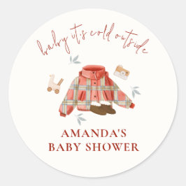 Rood Bruin Plaid Winterspeelgoed Kleding Baby show Ronde Sticker