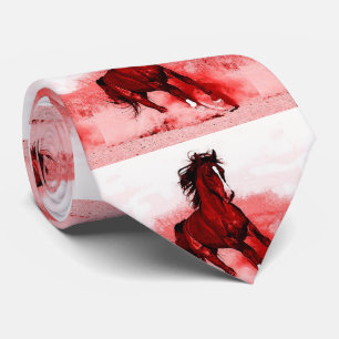 Rood Bruin Running Horse Artwork Stropdas