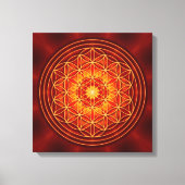 Rood bruin sinaasappel geel mandala met bloem van canvas afdruk (Voorkant)